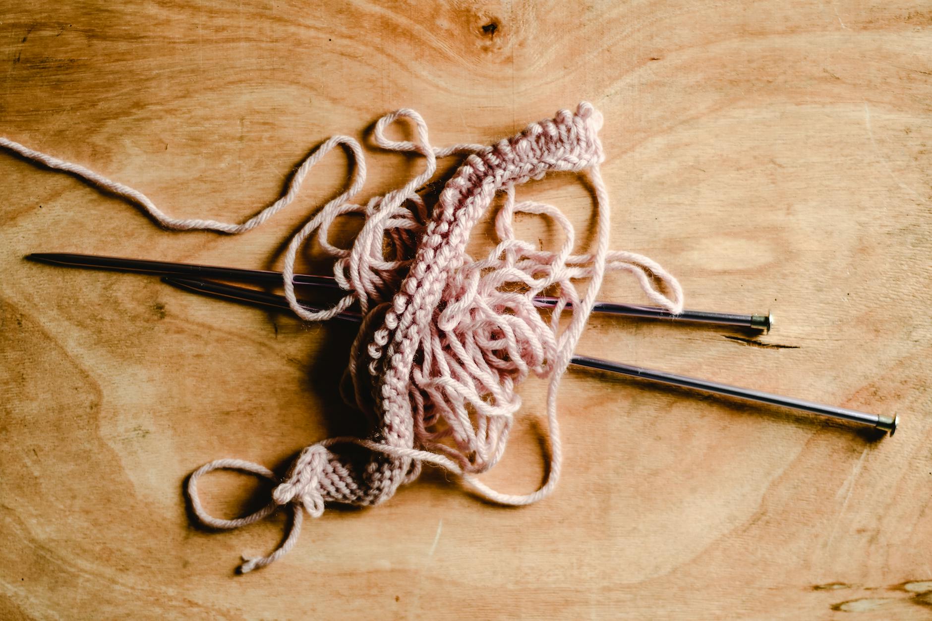 close up photo of knitting yarn